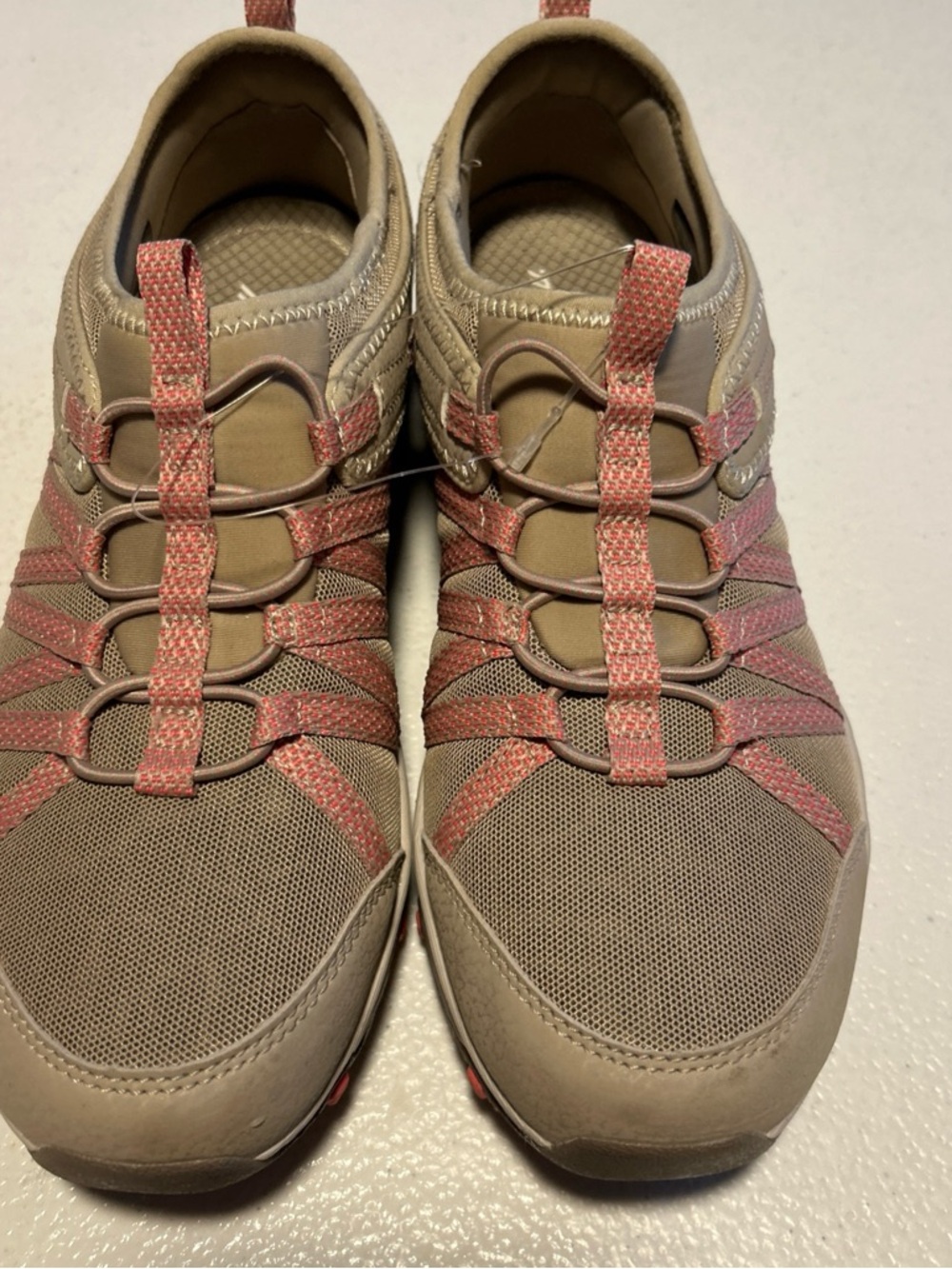 Skechers Women's Tan and Coral Slip-On Sneakers